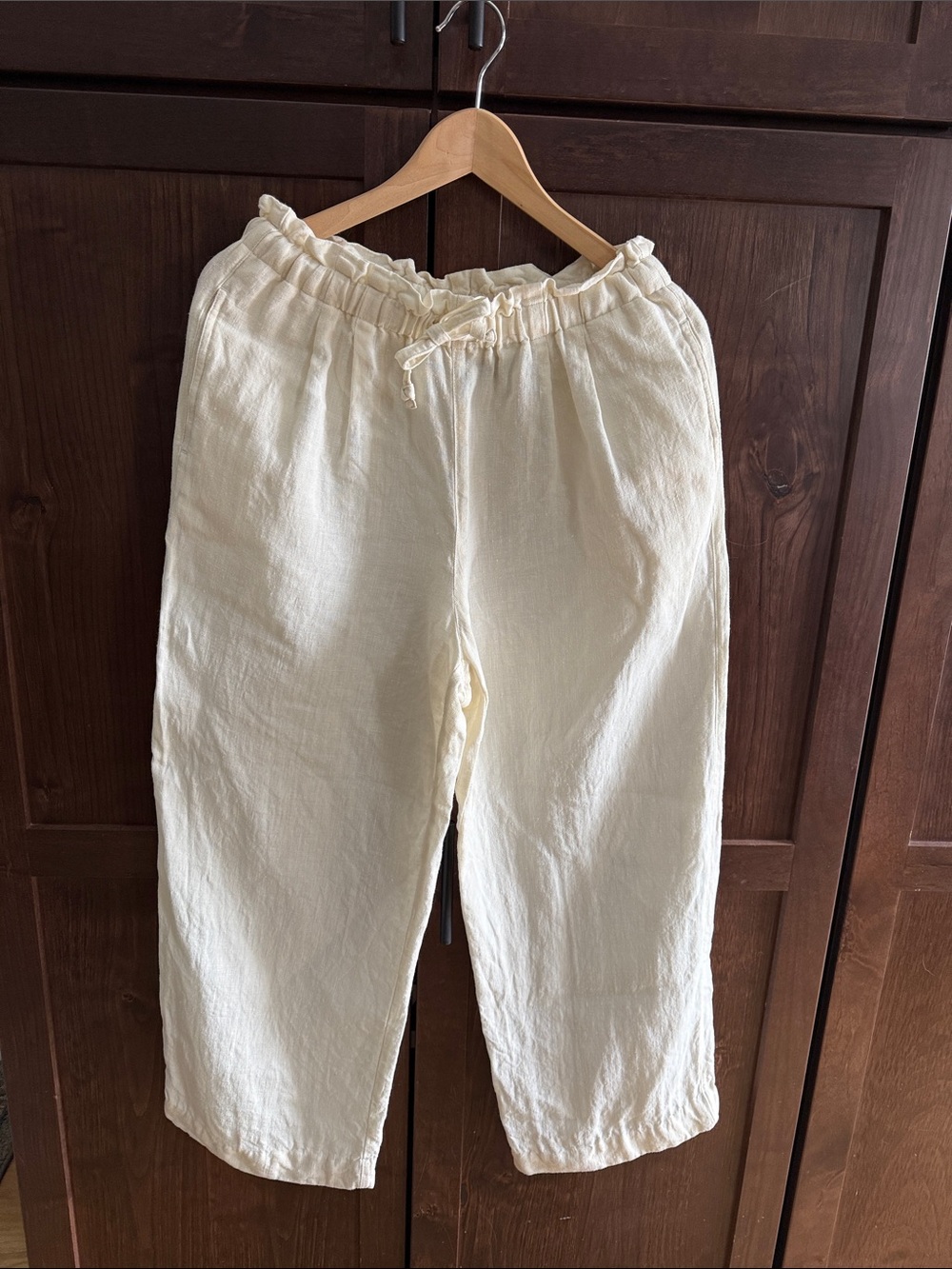 Liz Sport Wide Leg Drawstring Pants in Cream
